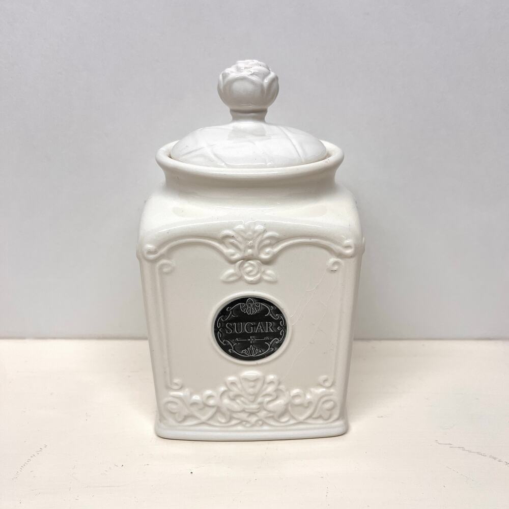 THL White Ceramic Sugar Canister